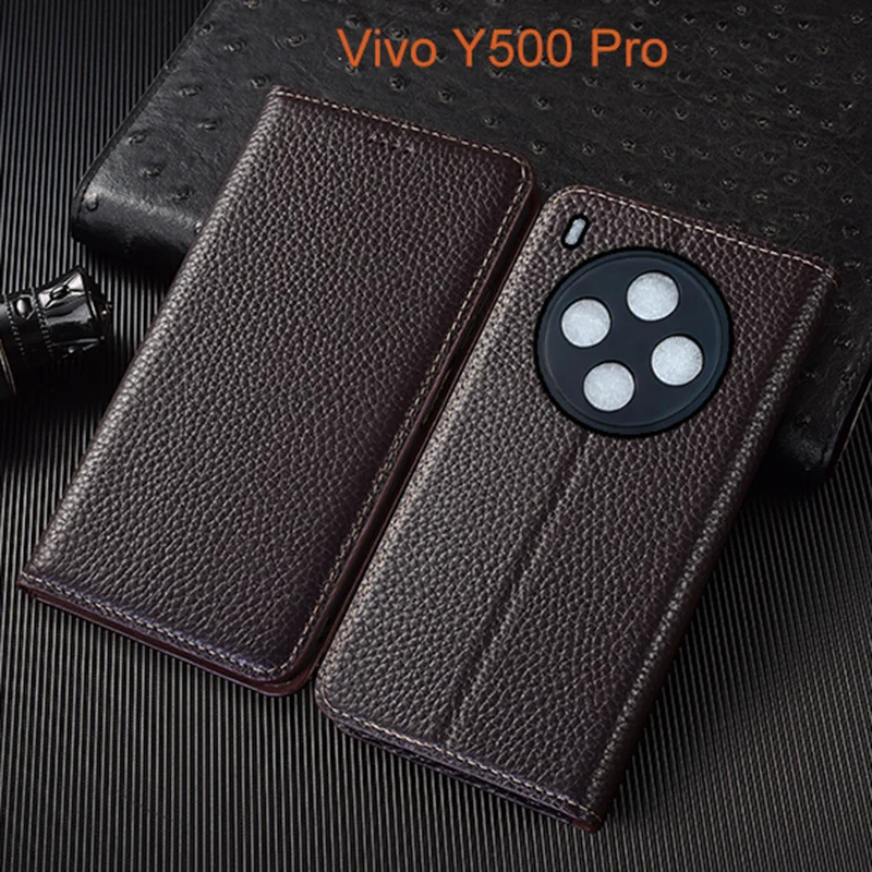 

Genuine Leather Flip Case For Vivo Y500 Pro Phone Cover Card Cases Litchi Pattern Handmade