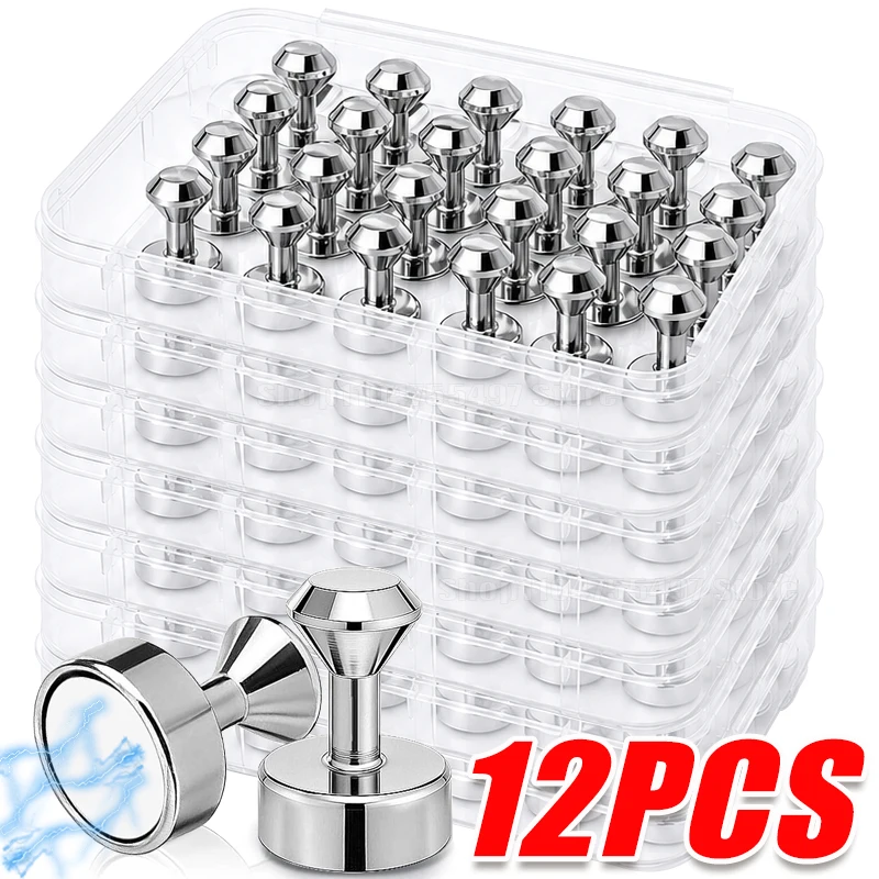 3/12pcs Metal Strong Magnets Refrigerator Magnet Neodymium Magnetic Pushpin Whiteboard Thumbtack Durable Push Pins Office School