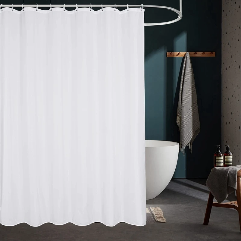 Inyahome Thickened Fabric Solid Color Black Grey White Shower Curtain with Hook Decorative Bathroom Waterproof Curtain 72\