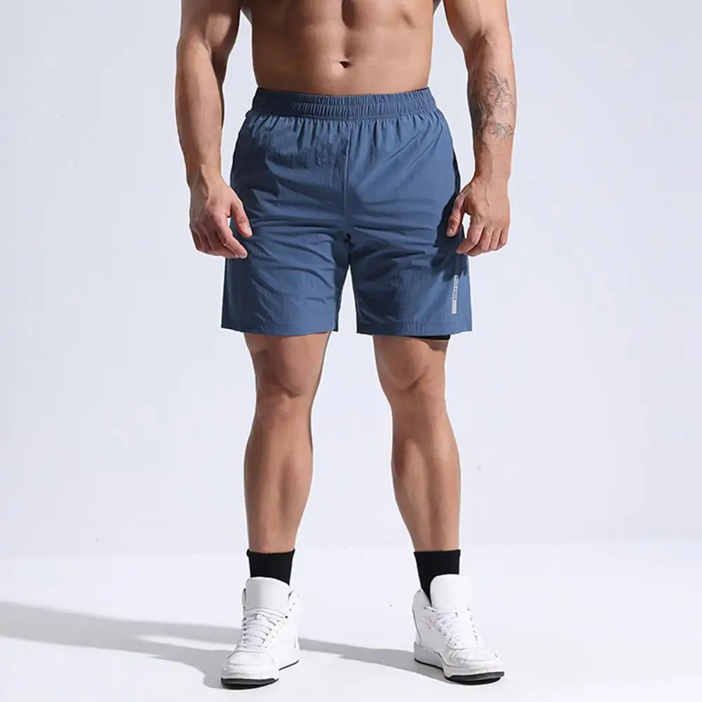 Men Elastic Waist Shorts Quick-drying Fitness Shorts for Men Elastic Waist Two Pieces Sport Shorts Wide Leg Basketball Running