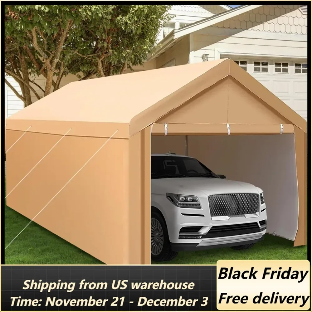 10'x 20' Heavy Duty Carport, Car Canopy Tent with Removable Sidewalls and Doors, Portable Garage with Waterproof and UV