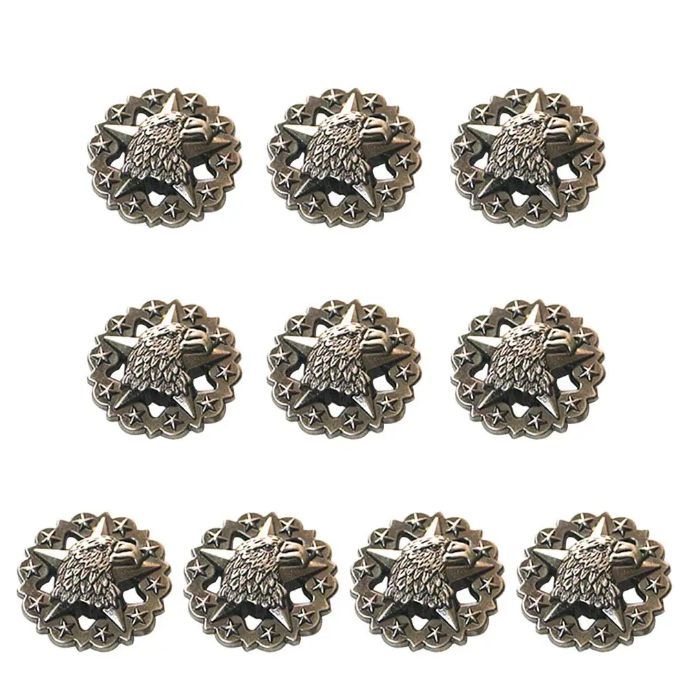 5 PCS Eagle Buckle Retro Stars Hollow Out Engraving Shape Conchos Leather Tack Leathercraft DIY Decoration Accessories