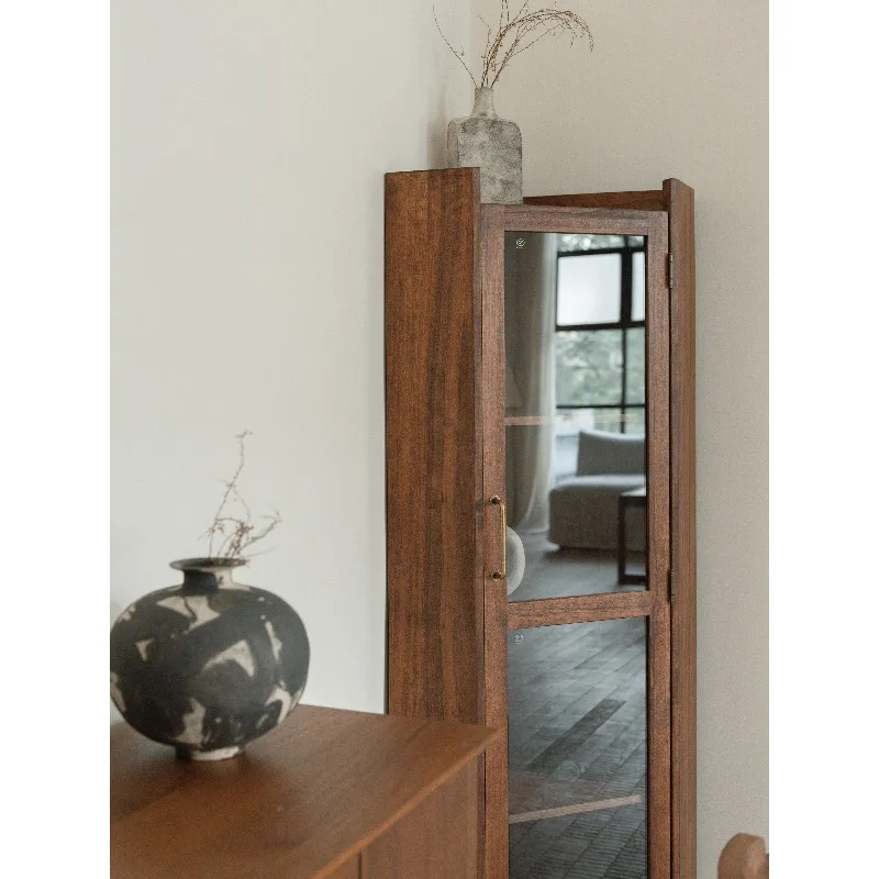 

Solid wood corner triangular cabinet, antique dining side cabinet in living room, storage display corner cabinet