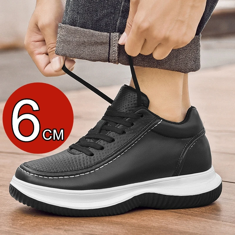

Men 6cm Hidden Lift Sneakers Genuine Leather Invisible Elevator Shoes Lightweight Breathable Shock Absorbing Comfortable Sports