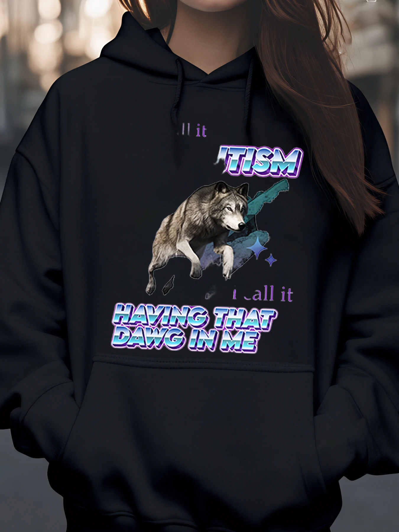 هوديي مطبوع عليه رسومات وولف للجنسين لملابس غير رسمية على الموضة #1