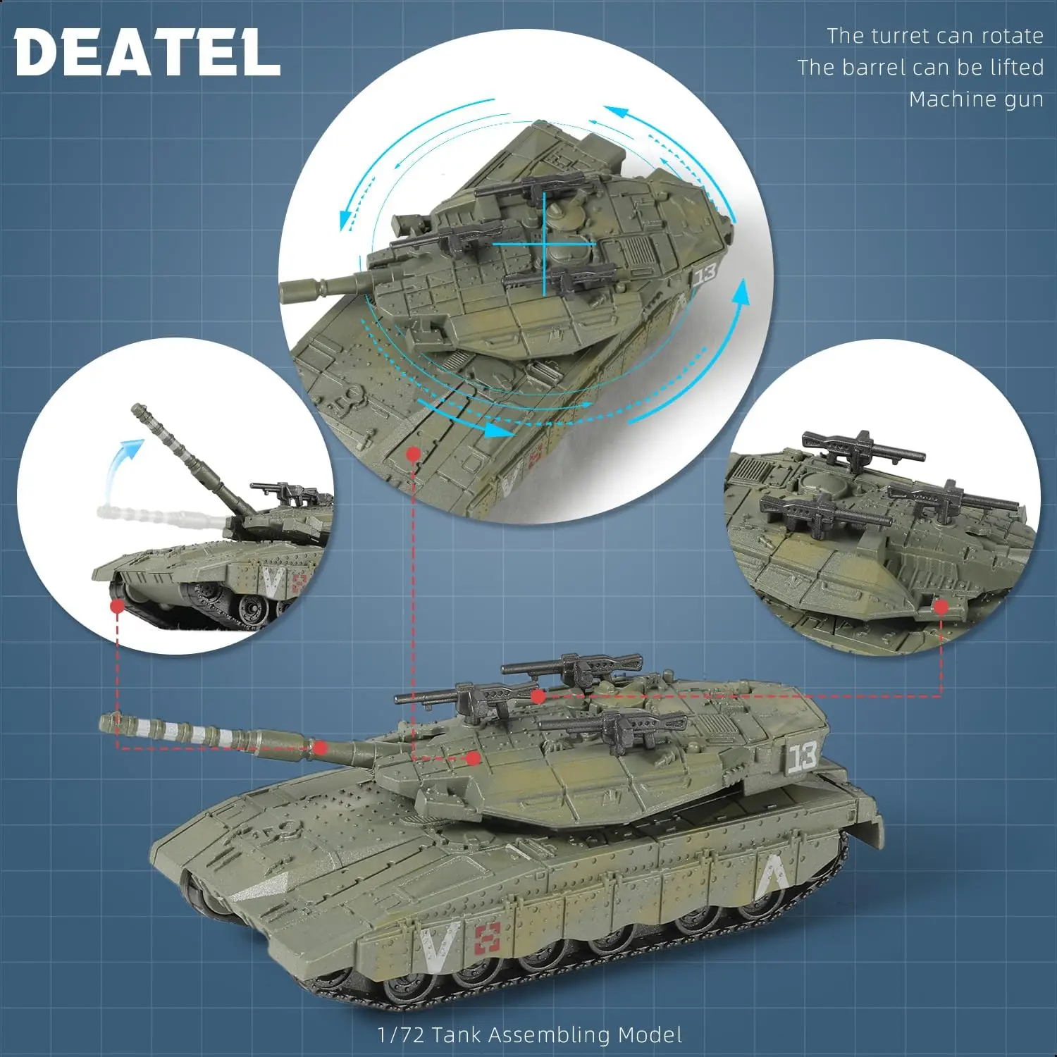 1/72 Scale Merkava Military Tank Quick Build Model Merkava Main Battle Tank Building Model Gift for Adults and Kids