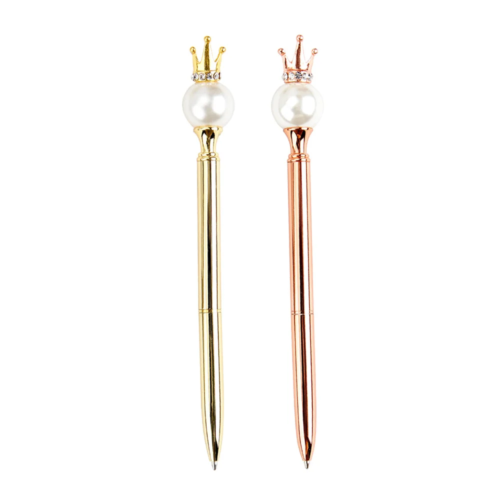 

2 шт., металлические вращающиеся шариковые ручки, гладкая ручка для письма, деловая ручка для подписи, дизайн с короной, офисные принадлежности, вращающаяся ручка с металлической короной