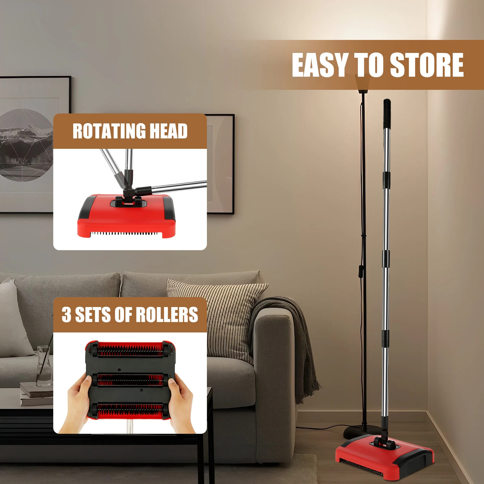 Carpet Floor Lazy Sweeper Manual Carpet Sweeper Cleaner Non-Electric Carpet Broom Sweeper Hand Push Automatic Broom for Home