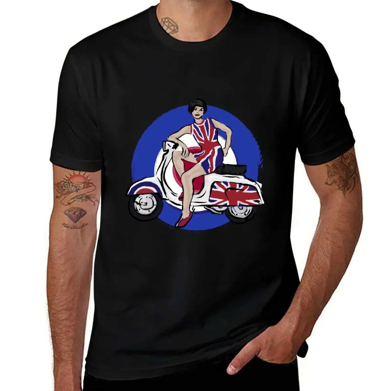 

Scooter girl in UJ dress on retro look scooter T-Shirt plain hippie clothes custom t shirt mens workout shirts