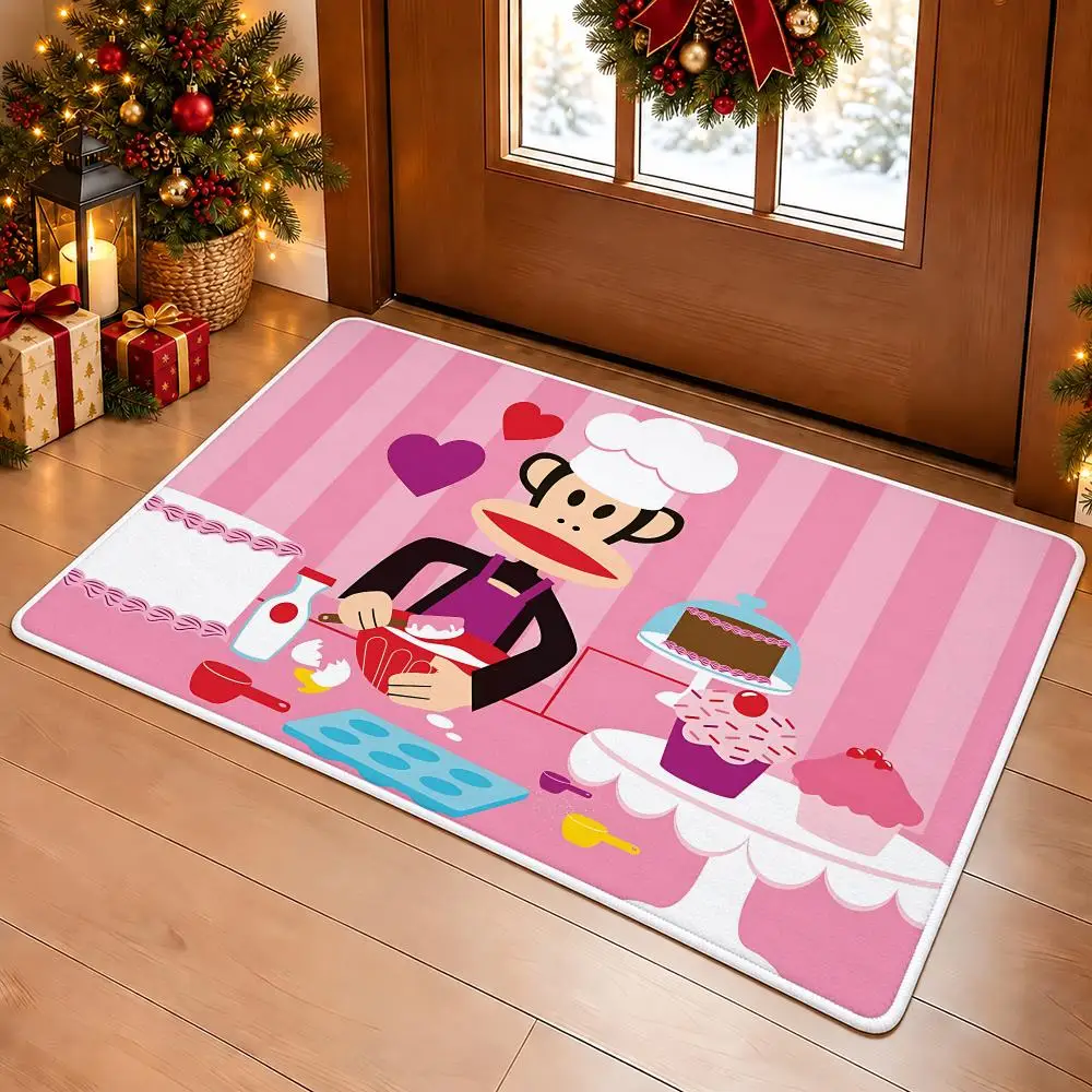 Retro Fashion P-Paul Frank Floor Mat Soft Non Slip Flannel Door Mat for Bathroom Kitchen Bedroom Home Decor