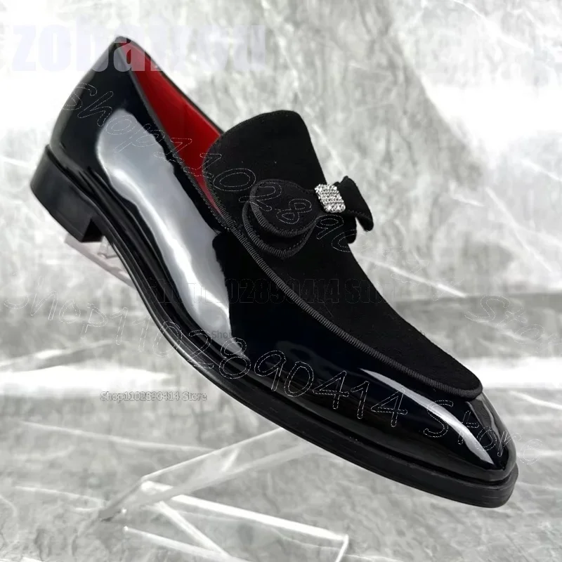 

Black Patchwork Bow Knot Decor Loafers Fashion Slip On Men Shoes Luxurious Handmade Party Banquet Office Wedding Men Dress Shoes