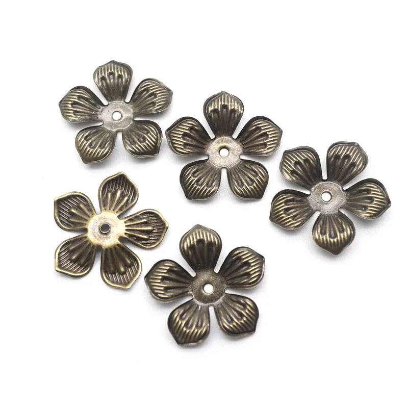 50pcs 22mm Silver Charm Flower Filigree Loose Spacer Beads End Caps Crafts Finding Jewelry Making DIY HK122