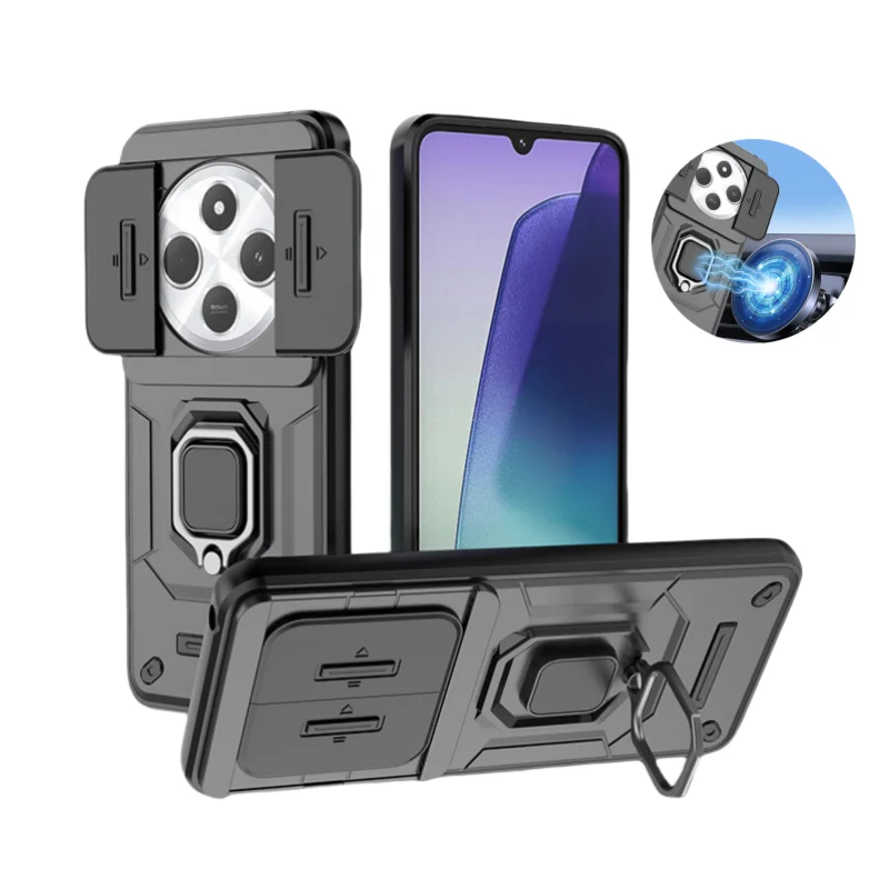 Armor Funda For Xiaomi Redmi 14C 4G Case Car Magnetic Ring Stand Phone Cases For Redmi14C Redmy 14C 14 C Slide Lens Back Cover