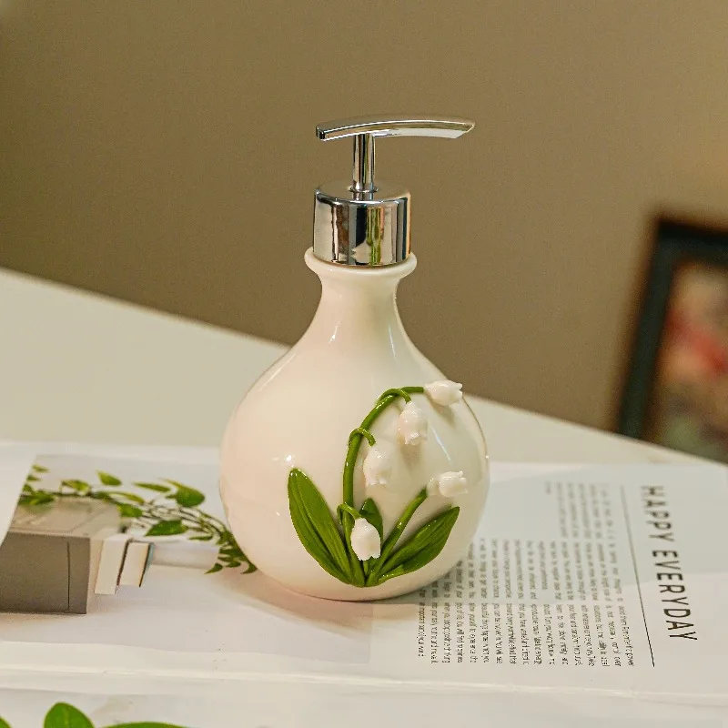 

Рельефная керамическая бутылка для эмульсии «Ландыш» для ванной комнаты, дезинфицирующее средство для рук, гель для душа, бутылка для мытья волос, пресс для воды, бутылка для эмульсии