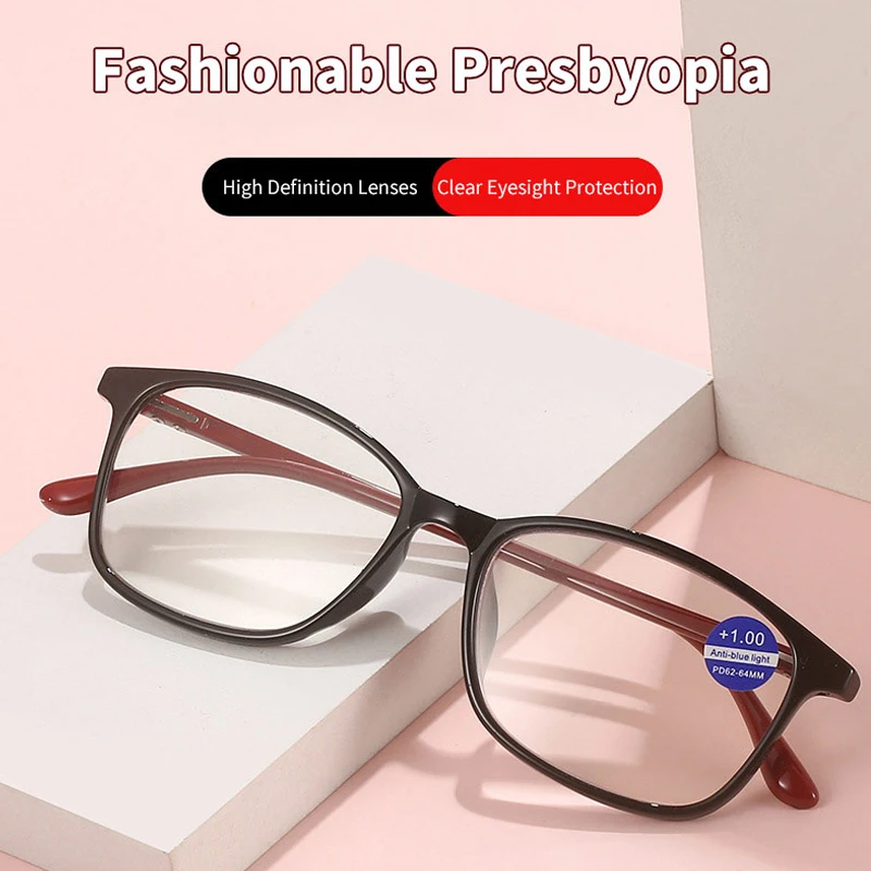 Seemfly w stylu Vintage ultralekkie okulary do czytania mężczyźni kobiety soczewki HD niebieskie okulary blokujące światło klasyczne kwadratowe okulary dalekosiężne 4.0