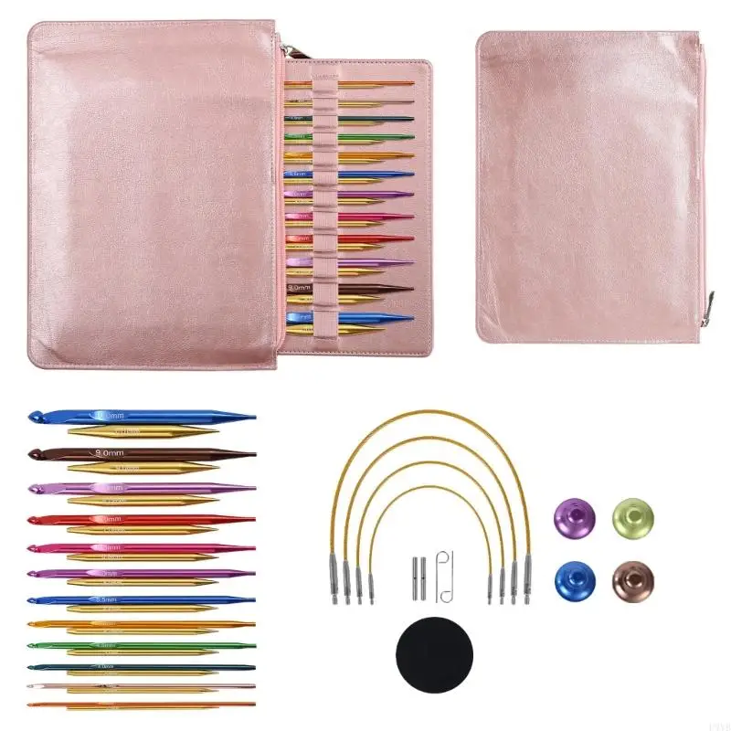 

12Pairs Aluminum Alloy Tunisian Crochet Hook with Cable 3.0mm-10mm Interchangeable Circular Knitting Needle for Knitting P9YB