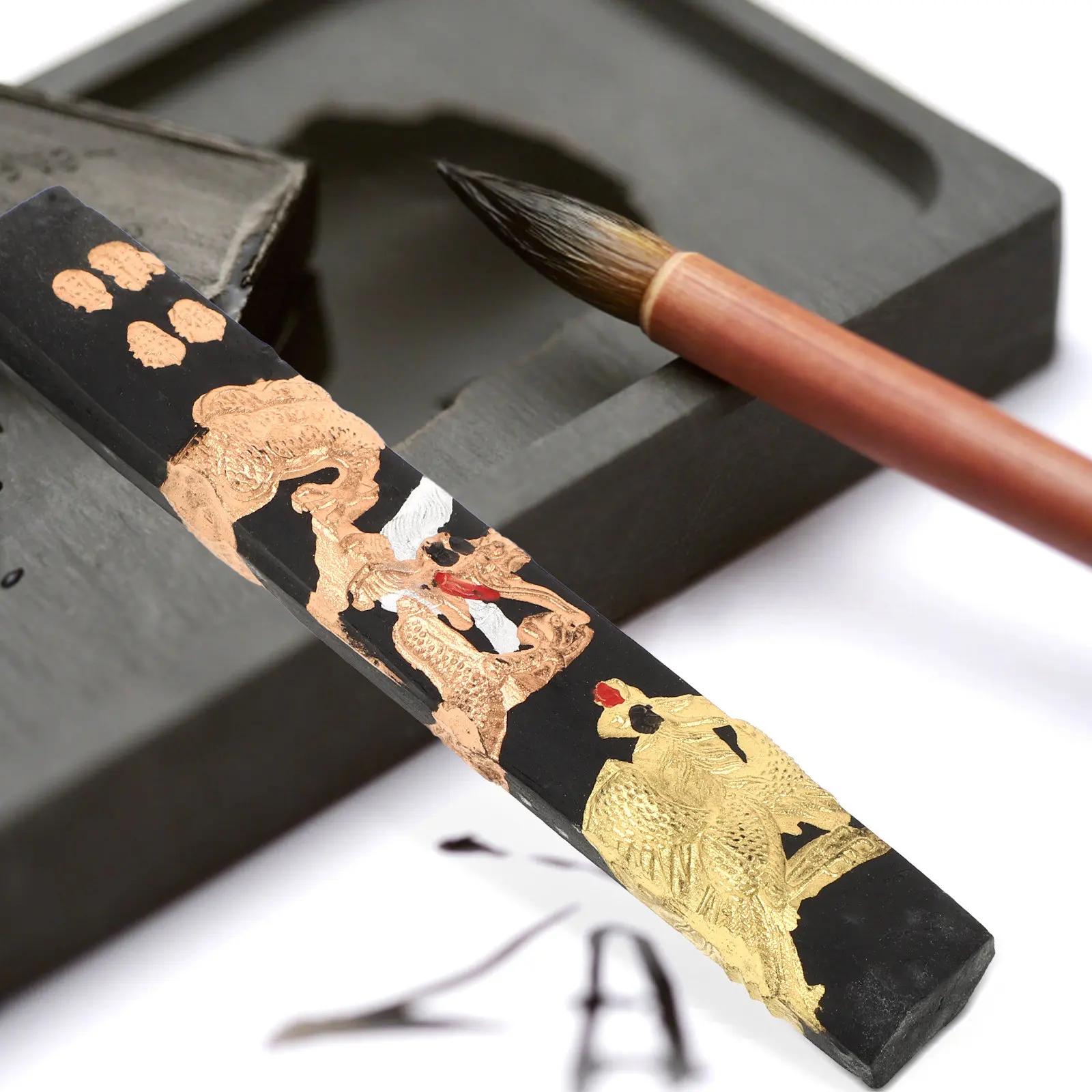 Long Handmade Chinese Ink Stick Traditional Calligraphy Block Grinding Ink Stick for Writing Drawing Painting Artists Drawing