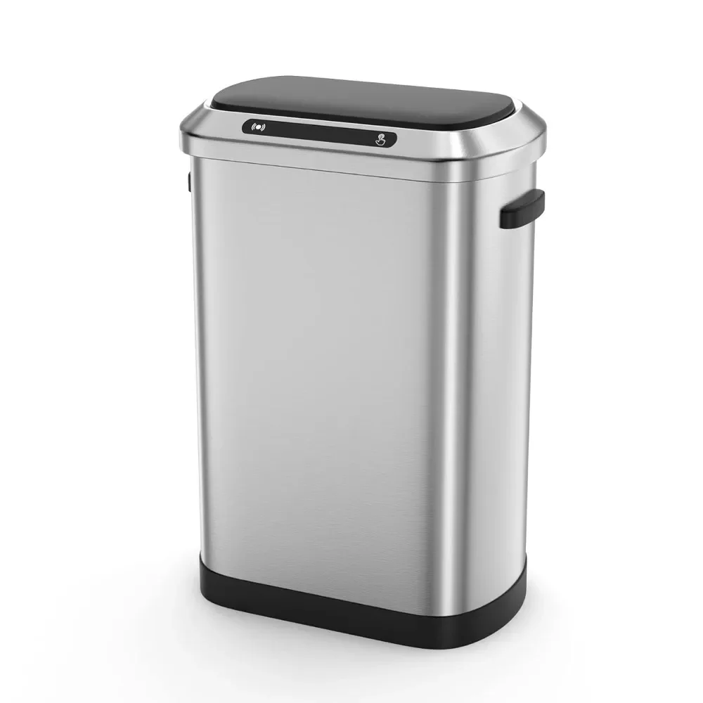 13 Gallon 50L Silver Automatic Smart Trash Can with Lid, Stainless Steel Thickened Body and Super Mute Sensor Lid Garbage Can