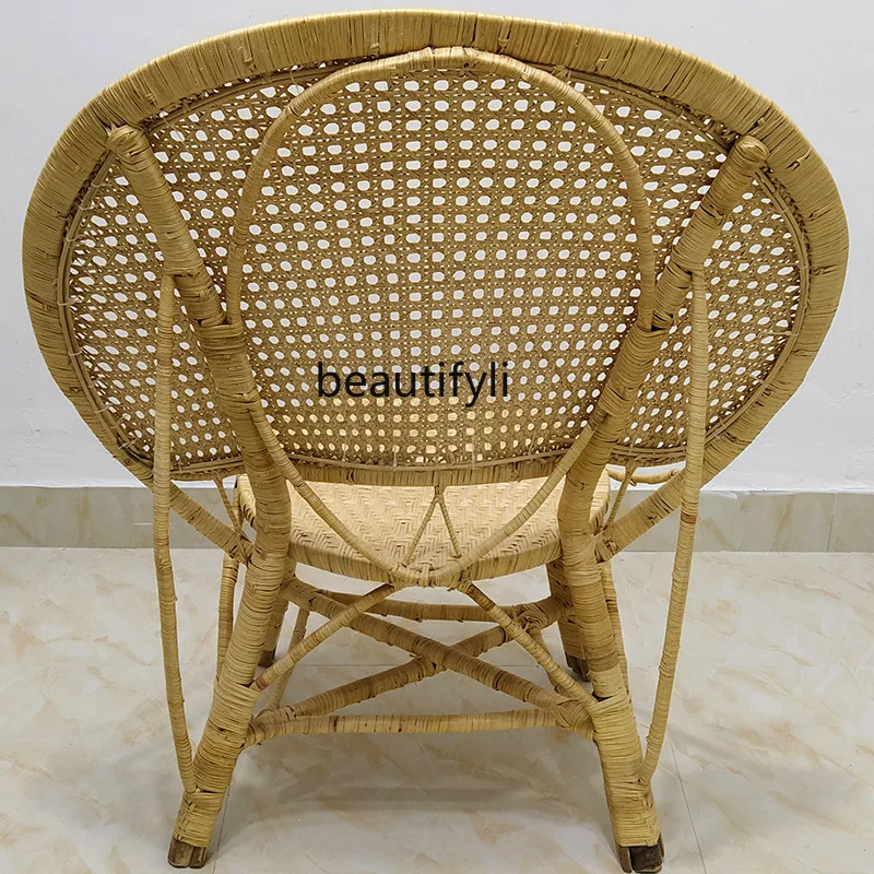 GY Natural Real Rattan Chair Living Room Interior Home Leisure Single Backrest Chair Handmade Rattan Modern Chinese New Style