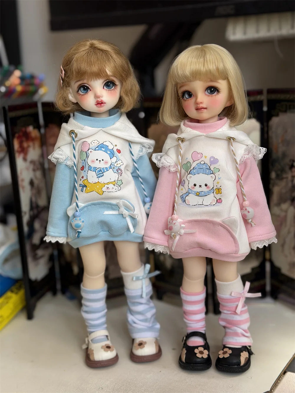 

Одежда для кукол BJD, подходящая для размеров 1/4, 1/5, 1/6, комплект свитшотов с цветными вставками, набор одежды, аксессуары для кукол (2 предмета)