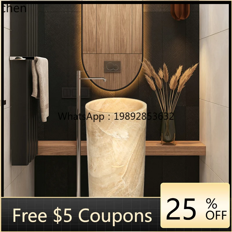 

natural marble integrated column basin floor-to-ceiling washbasin hotel clubhouse hand washbasin