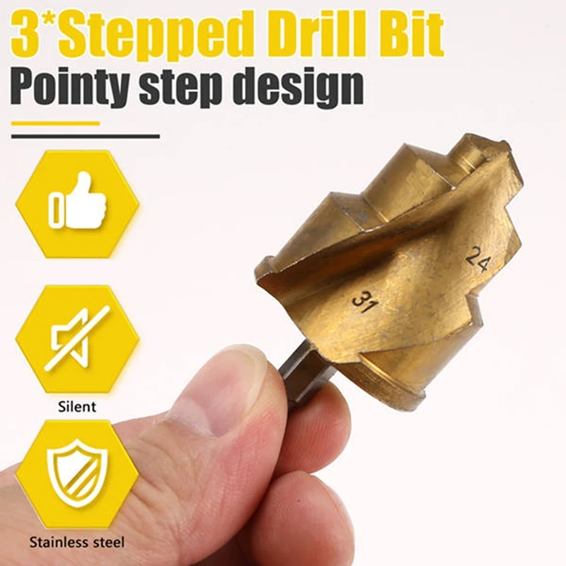 3PCS Stepped Drill Bit, Hexagon Shank Water Pipe Connection Tool 19/24/31Mm,Full Open Process Hand Tool Wireless Drills