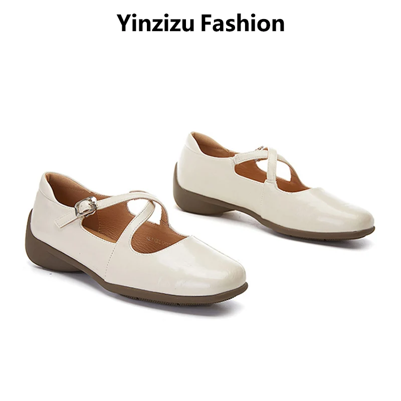 

Туфли Мэри Джейн из натуральной овчины, женские весенние модные туфли на одной платформе, повседневные женские туфли на плоской подошве с пряжкой и ремешком