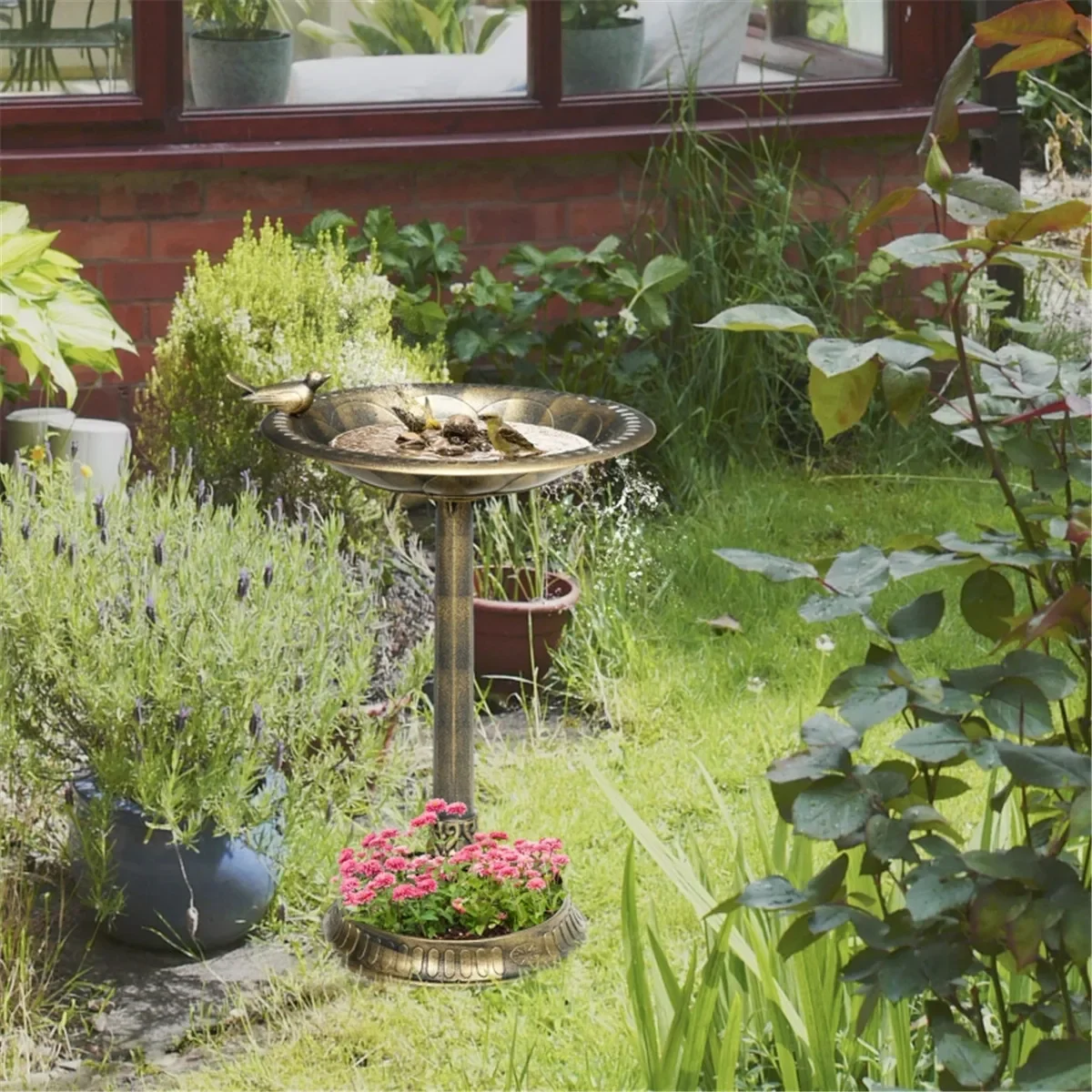 

Birds Bath Bird Feeder Bowl Antique bird Bath Decorative Birdbath with Planter Pedestal and birds Statues Bronze Outdoor Garden