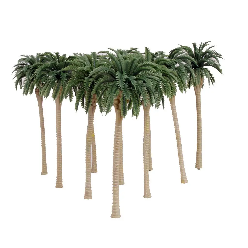 10 peças modelo de plástico árvores coqueiro escala 1/75 para artesanato, jogos de guerra, cenário de jogos de guerra ou cenário de diorama de construção,