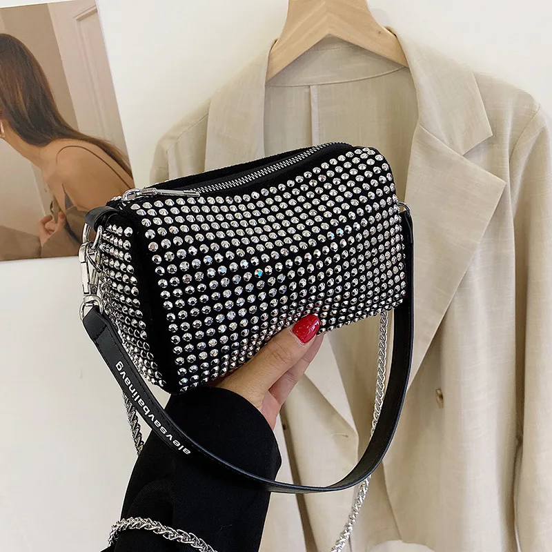 

Shiny Diamond Women's Bag 2025 New Fashion Simple Match Small Square Bag Korean Version Fashion Single Shoulder Slanting Fema...