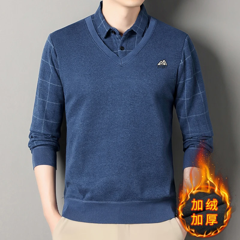 

Осенне-зимнее мужское пальто из двух частей с вязаным воротником-джокером, мужской свитер с футболкой