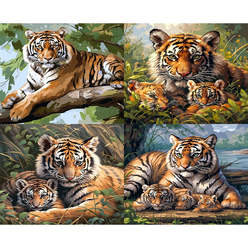 

RUOPOTY Diy Painting By Numbers On Canvas With Frame Tiger Animal Handicraft Handiwork Art Watercolor Paint Kit Home Decor