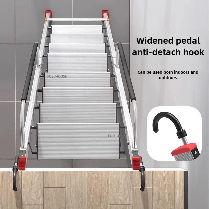 Échelle télescopique à chevrons pour Loft, échelle pliante en alliage d'aluminium pour la maison, main courante d'escalade intérieure multifonctionnelle