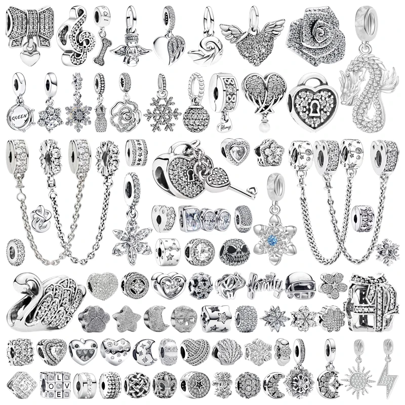 

Hot Sale Sparkling Queen & Regal Crown Stones & Enamel Clip Snowflake Flower&Heart Charm Beads Fit Original Bracelet DIY Jewelry