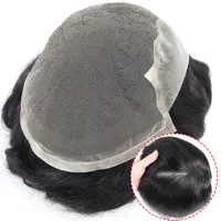 Base Q6 6*8/ 6*9/ 7*10/8*10 encaje con peluquín de PU hombres transpirable frente de encaje peluca de cabello humano peluquín sistemas de reemplazo para hombres