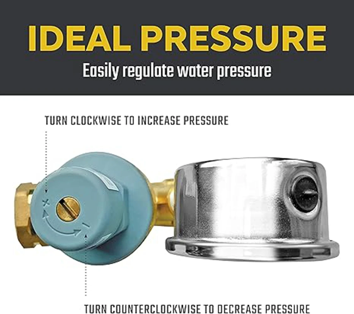 Valterra RV Water Regulator, Lead-Free Brass Adjustable Water Regulator with Pressure Gauge for Camper