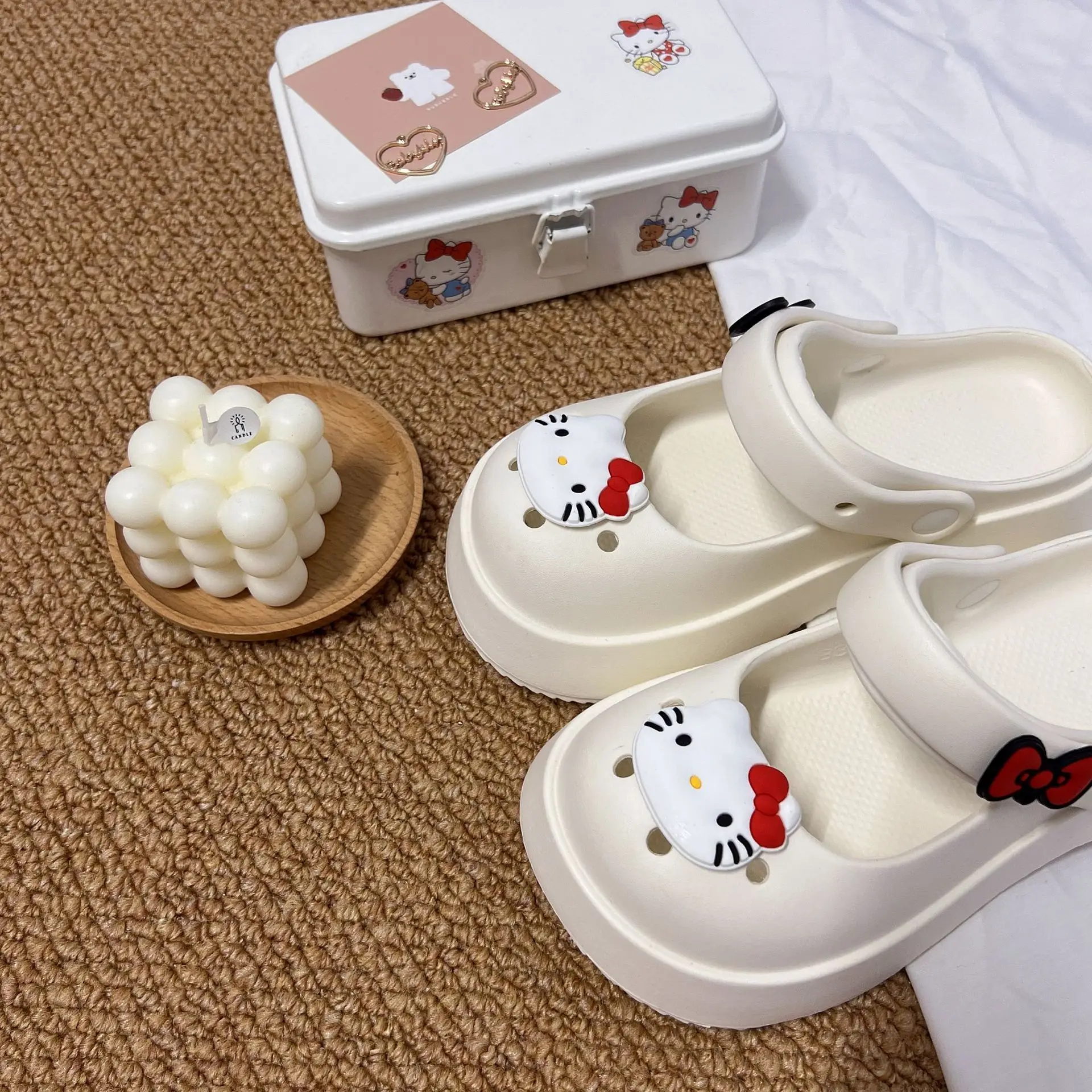 MINISO Hello Kitty 3D zawieszki do butów DIY kokardka ozdoby do butów akcesoria do toreb Bogg slajdy sandały drewniaki prezenty dla dzieci