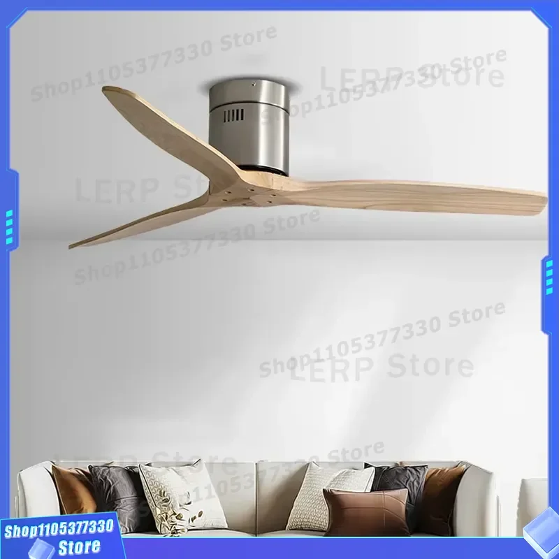 Modern 52 Inch Ceiling Fan With 3 Solid Wood Blades DC Motor Remote Control For Living Room Home Decor Quiet Airflow Design