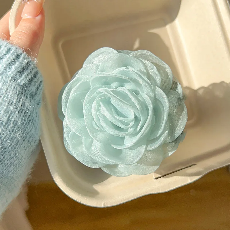 Mint Green Series Hair Clips Fresh Floral for Women, Trendy Duckbill Hair Accessory, Office Party Evening Holiday Gift Chic view 5