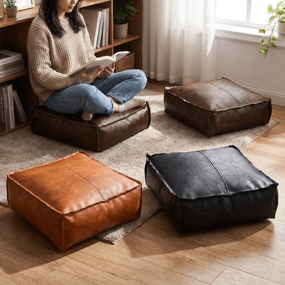 Large Capacity Square Pouf Cover Waterproof No Fillings Unstuffed Cushion Cover Non-Slip Removable Sofa Stool Cover Bedroom