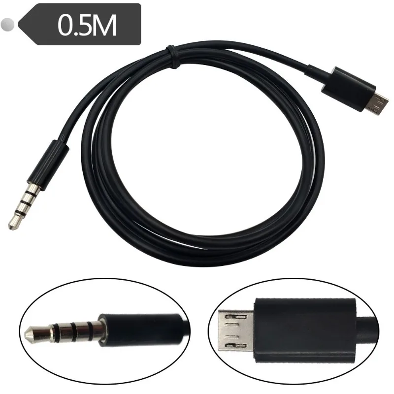 

Micro USB 2.0 Male To Stereo 3.5mm Male Car AUX Out Audio Cable for Samsung S5 0.5m