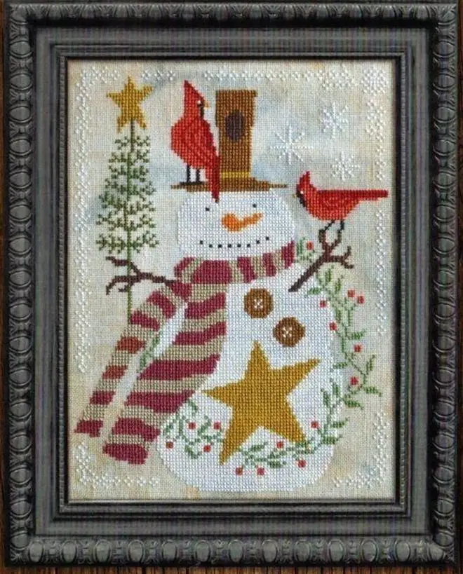 Schneemann und roter Vogel 28-34 Handarbeitsset unbedrucktes Kreuzstich-Set DIY-Kits Kreuzstich-Stickset Stichset