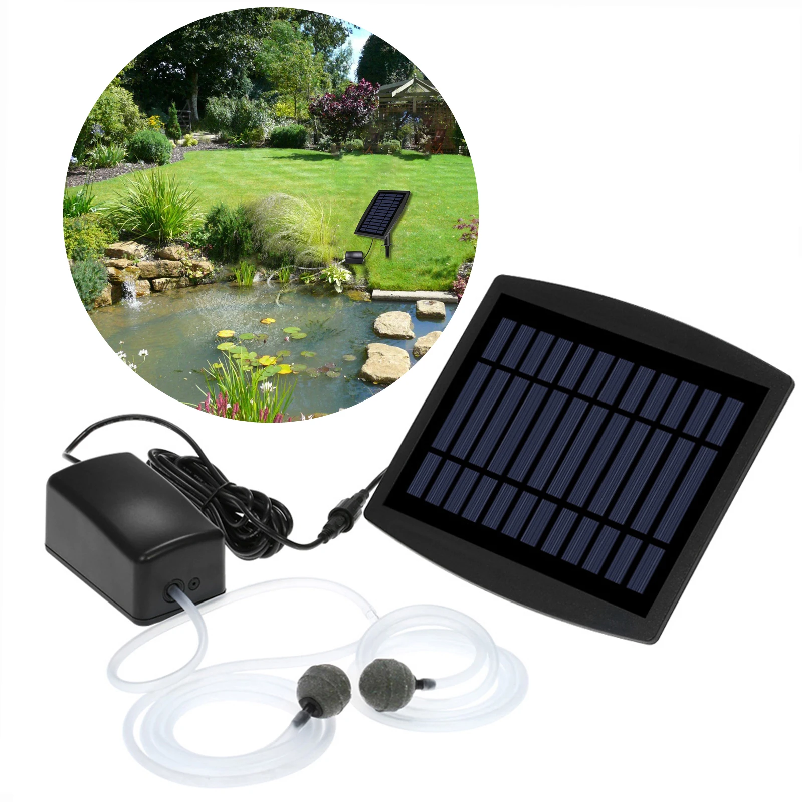 Solar Fish Tank Oxygen Pump Oxygenator Aquarium O2 Aerator Pond Aerator Air Pump Fishing Aerator with Air Pipe Air Bubble Stone