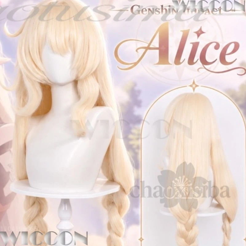 Anime Game Genshin Impact Cosplay Alice Light Golden Double Ponytail Braids Wigs Cartoon Cute Hair Navidad Carnaval Event