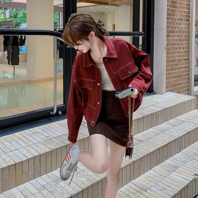 

Denim Coat For Woman Womens Autumn Down Button-Up Fitted Hiking Professional Notched Waistband Functional Sashes Epaulettes Chic