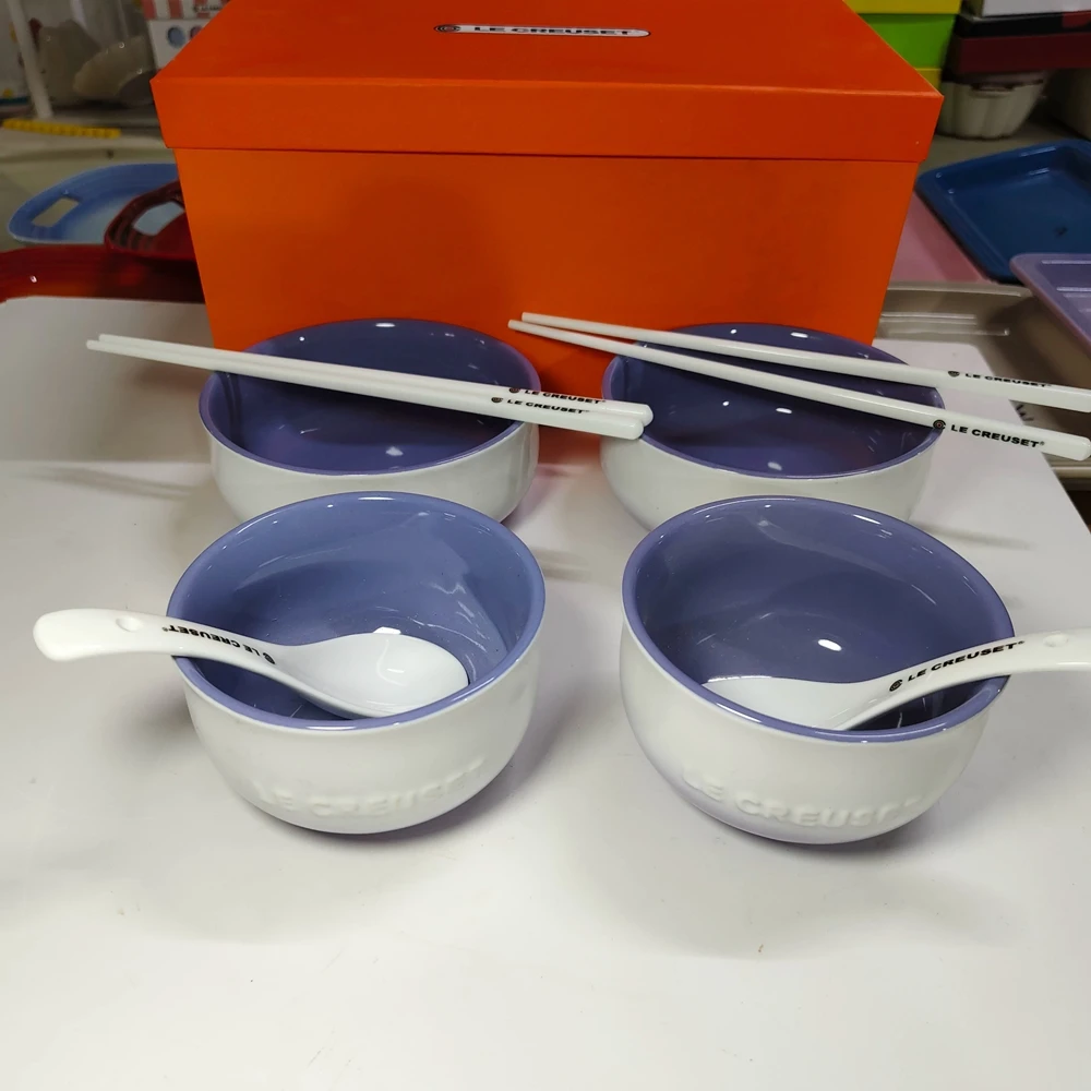 Brand Gradient Color Oval Plate Set Practical Floral Language Series Underglaze Color Iris Purple Plate Chopstick Spoon Set