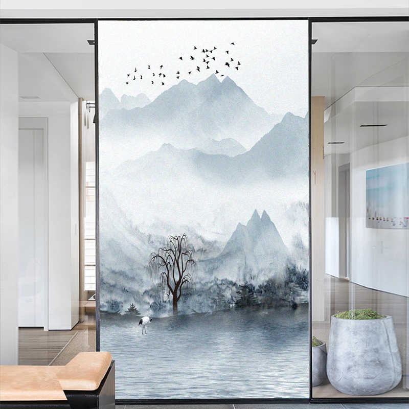 

Window Film Privacy Frosted Glass Sticker Heat Insulation and Ink Painting Decoration Adhesive sticker for Home