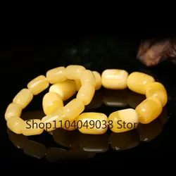 Natural Amber Honey Wax Bracelet Baltic Chicken Oil Yellow Barrel Bead Amber Bracelet Original Stone Men's and Women's Pendant