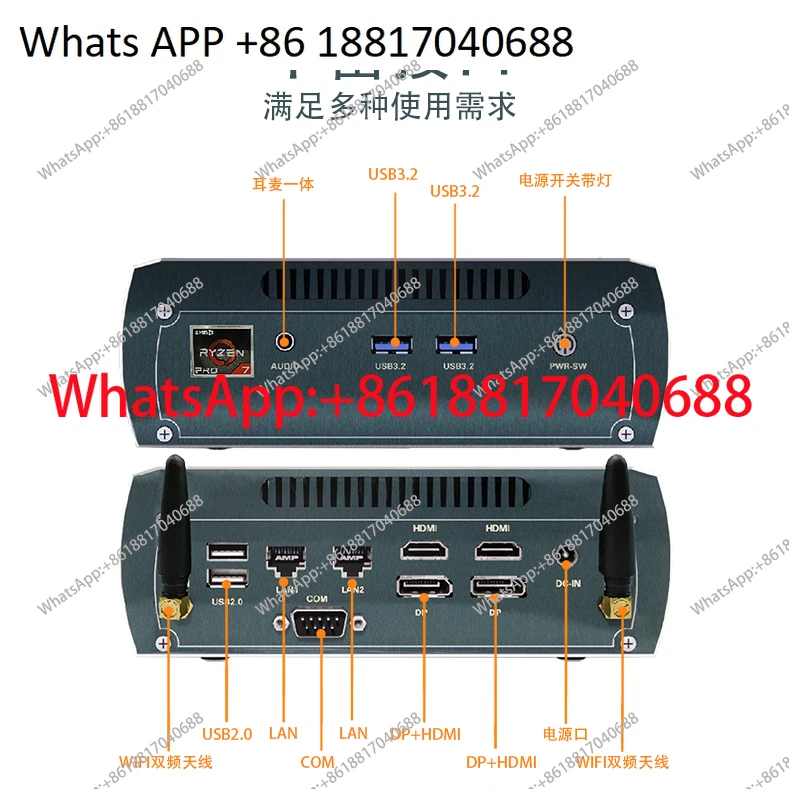 AMD Ryzen R7 8845HS dual network port multi-display industrial control office game audio and video mini computer small host