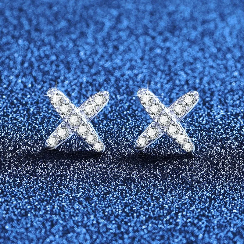 

New letters full of diamonds cross three claw earrings necklace niche design sense of simplicity temperament sense of earrings m